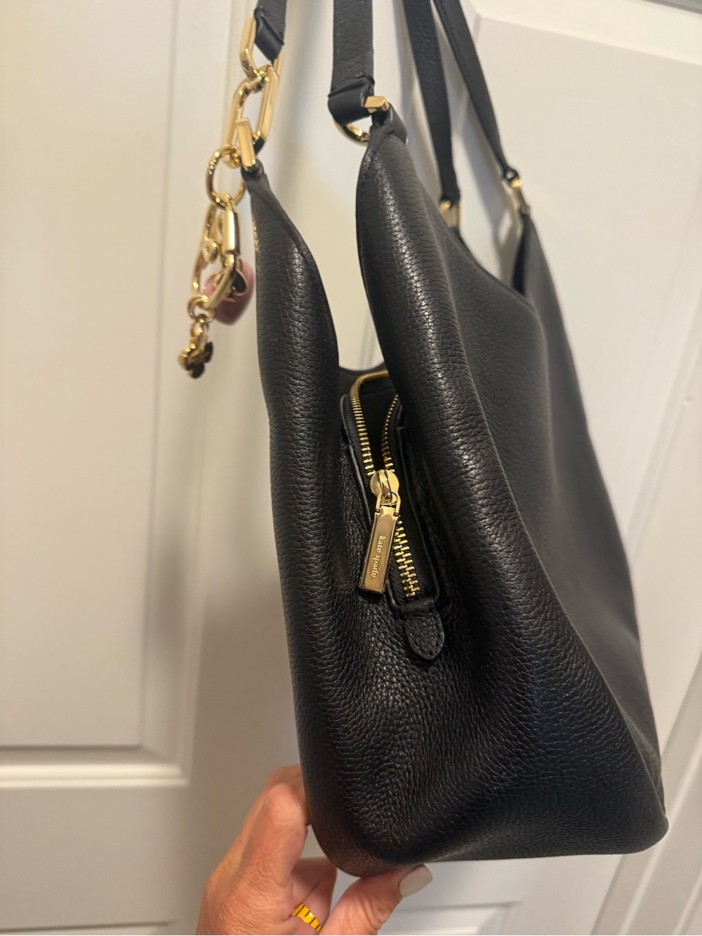 kate spade Black Pebbled Leather Shoulder Hobo with Heart Charm - Picture 4 of 9